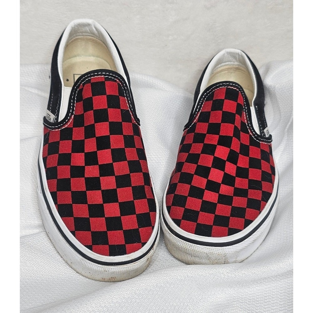 Vans Classic Slip-On Size 8.5 Red Black Checkerboard Skate Shoes